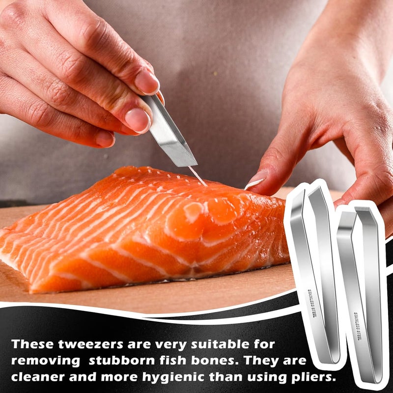AUGHOA Fish Bone Tweezers, Flat and Slant Tweezers Set, Heavy Duty Stainless Steel Kitchen Tools for Removing Salmon Bones, Chicken Feathers and Pig Bristles, Dishwasher Safe - Image 5